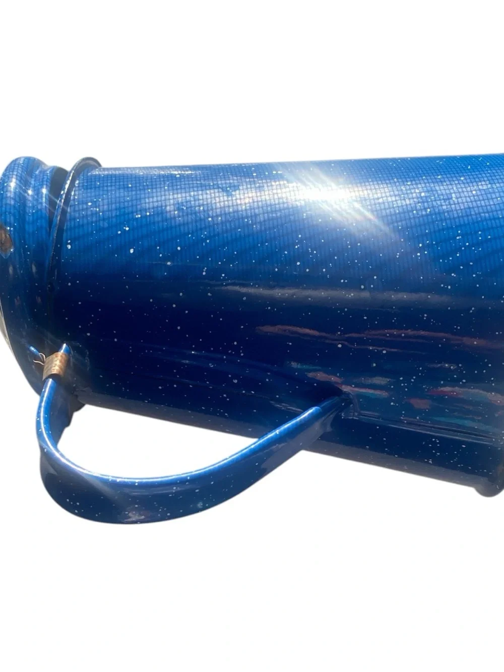Blue Speckled Metal Pitcher Vase with Faux Floral Arrangement 8 inches